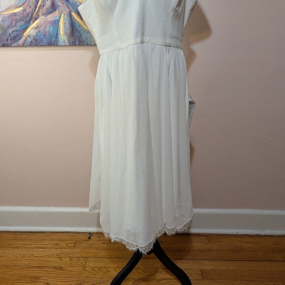 Dress The Population Corey Dress Size XXL White Cap Sleeve V Neck Eyelash Hem - Picture 6 of 12